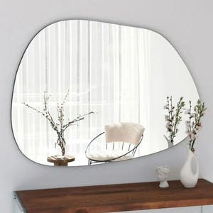 Large Asymmetrical Mirror, Irregular Wall Mirror, Frameless Asymmetric Mirror, Bedroom Mirror, Wavy Wall Mirror, Pond Wall Mirror