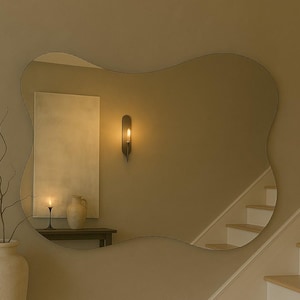 Asymmetrical Mirror Horizantal, Full Length Mirror, Full Body Mirror, Frameless Floor Mirror, Wavy Irregular Mirror, Asymmetric Large Mirror
