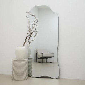 Full Length Mirror, Full Body Mirror, Frameless Floor Mirror, Wavy Irregular Mirror, Asymmetric Large Mirror, Asymmetrical Mirror