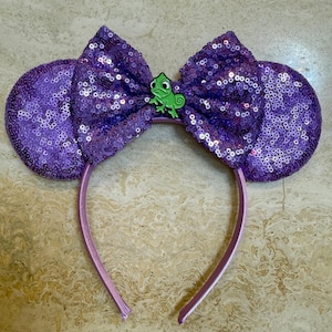 Tangled Rapunzel PASCAL inspired Mickey / Minnie Mouse ears headband. Disney headband. Lightweight.