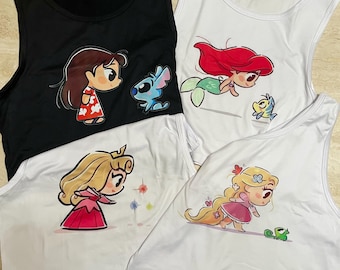 Camiseta corta sin mangas de las princesas Disney: Ariel, Rapunzel y más