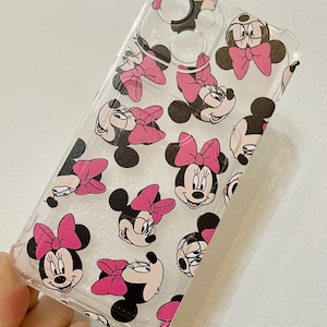 Custodia per iPhone 15 ispirata a Minnie con portafogli/scomparto per carte.