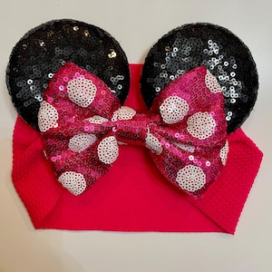 Minnie Mouse inspired Mickey Mouse Ears BABY headband. Stretchy/Elastic. Lightweight.
