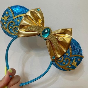 Aladdin Jasmine inspired Mickey / Minnie Mouse ears headband and matching ears clips. Lightweight. standard size. Two colors, 2 styles each.