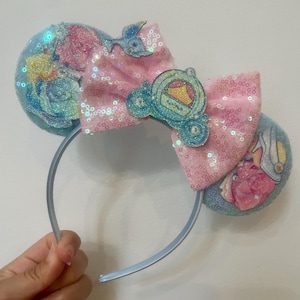 CINDERELLA inspired Mickey / Minnie Mouse ears headband. Disney headband. Lightweight. standard size.