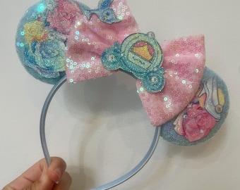 CINDERELLA inspired Mickey / Minnie Mouse ears headband. Disney headband. Lightweight. standard size.