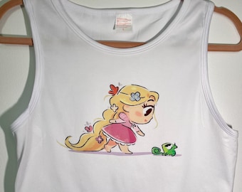 Rapunzel & Pascal Crop Tank Top, Disney Prinzessinnen, Größe L, mit Haarschleife