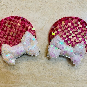 Rosa Pailletten Mickey / Minnie Mouse Ohren Haarspangen.