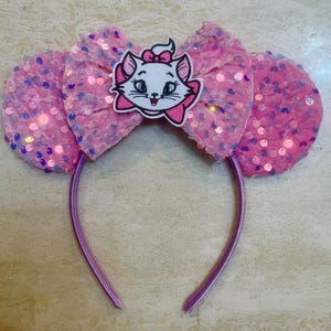 The Aristocats MARIE the Cat inspired Mickey/ Minnie Mouse ears headband. lightweight. Disney headband. standard size.