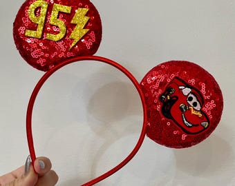 CARS Lighting McQueen inspired Mickey / Minnie Mouse ears headband. Lightweight.