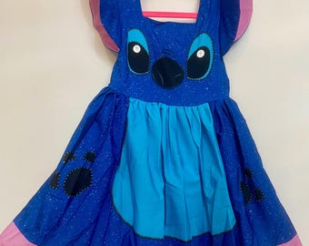 Stitch Inspired Toddler Dress, Layered Costume, Size 4