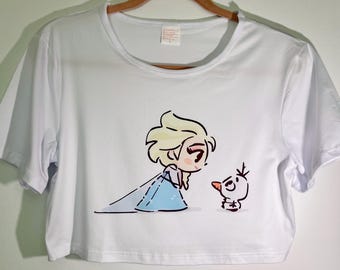 Disney Frozen Elsa and Olaf Crop Top. Stretchy. Size Large. Matching accessories.