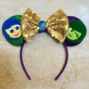 Inside Out 2 - dégoût/joie/tristesse inspiré Mickey/Minnie Mouse oreilles serre-tête. Serre-tête Disney à l&#39;envers. Oreilles de souris à l&#39;envers.