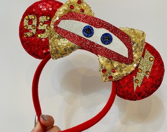 CARS Lighting McQueen inspired Mickey / Minnie Mouse ears headband. standard size. 2 styles. lightweight.