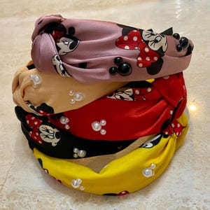 Top Knot Mickey Mouse Satin headband. lightweight. standard size. Embellished.