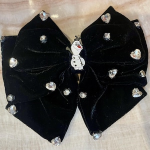 Frozen OLAF inspired heart embellished velvet hair bow. Barrette. lightweight.
