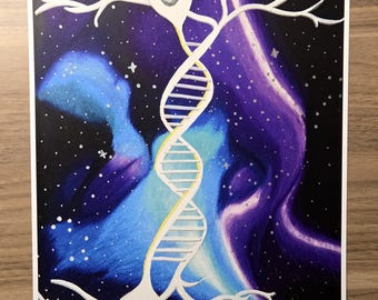 DNA Neuron Galaxy "Connected" - science art print