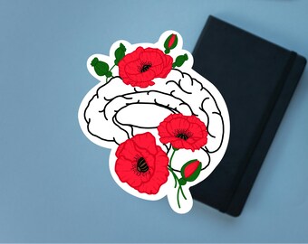 Floral Brain Sticker - Waterproof Vinyl