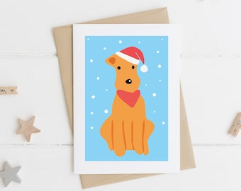 Santa Dog Christmas Card - Welsh Terrier Card - Airedale Card - Lakeland Card - Dog Lover - Terrier Lover