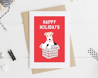 Happy Holidays Card - Fox Terrier Card - Christmas Card - Terrier Card