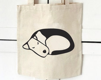 Sleeping Dog Tote Bag, Tote Bag, Animal Bag, Dog Bag, Book Bag, Terrier Bag, Bag for Life, Canvas Shopper
