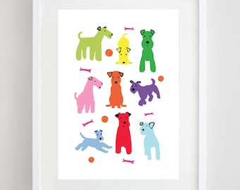 Coloured Dogs Print - Funny Dogs - Dog Print - Dog Poster - Terrier Print - Terrier Poster Dog Art - Kids Room Decor - Gift for Dog Lover