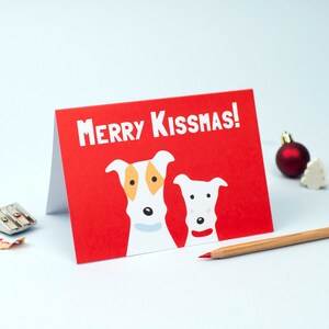 Carte Joyeux Kissmas, carte de Noël Fox Terrier, carte de Noël Terrier, jolie carte