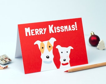 Merry Kissmas Card, Fox Terrier Christmas Card, Terrier Xmas Card, Cute Card