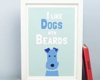 Dogs With Beards Print - Terrier Print - Gift for Dog Lover - Funny Dog Gift for Dog Lover Wall Art Wall Decor Gift for Mum - A4 size