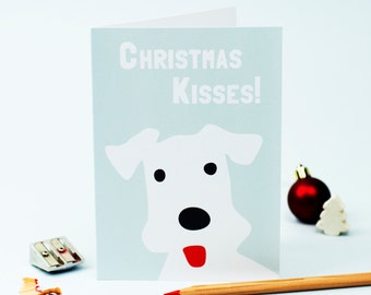 Christmas Kisses Card, Terrier Xmas Card, Dog Xmas Card, Cute Card, Card for Dog Lover