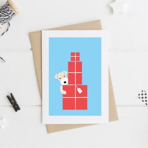 Carte de Noël Fox Terrier avec cadeaux