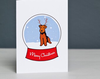 Welsh Terrier Christmas Card, Airedale Christmas Card, Merry Xmas, Terrier Card, Dog in Snowglobe