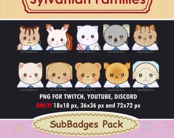 10 PACK SUB BADGES Sylvanian Calico Critters Ternurin Sub Badges per Twitch Animali carini Gatto Cane Orso Kawaii Ternurines Twitch Emotes
