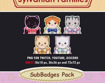 CONFEZIONE DA 5 SUB BADGE Sylvanian Calico Critters Ternurin Sub Badge per twitch Cute Gatos Cat Dog Bear Kawaii Ternurines Emote Cat Party Set