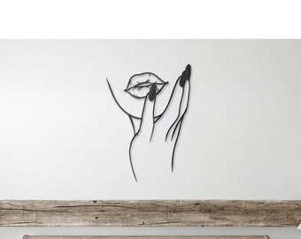 Woman Holding Her Face Art, Minimalist Line Art, Metal Wall Decor, Face Metal Wall, Home Metal Decor, Geometric Wall Art