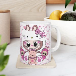 Labubu Pink Coffee Mug, Cartoon 11oz Mug, Character Coffee Cup, Labubu Cute Cup, Labubu Birthday Coffee Mug, Cute Labubu Bunny Mug