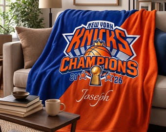 Basketball Blanket, New York Knicks Champions Velveteen Throw with Personalization