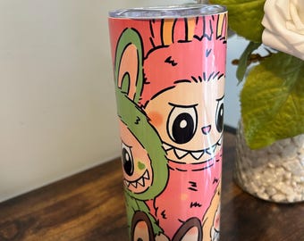 20oz Labubu Tumbler, Labubu Macaron Monsters Tumbler Gift for Her Kids, Monster Fun Stainless-Steel Drinkware for Kids,  Labubu Anime Lovers