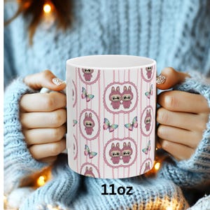 Cute Labubu Bunny and Butterfly Ceramic Mug, Cartoon 11oz Mug, Labubu Character Coffee Cup