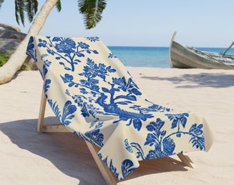 Blue Floral Beach Towel: Nautical Poolside Accessory