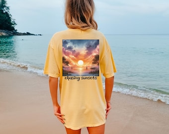 Coconut Girl Sunset Oversized T-Shirt: Comfort Colors Summer Tee