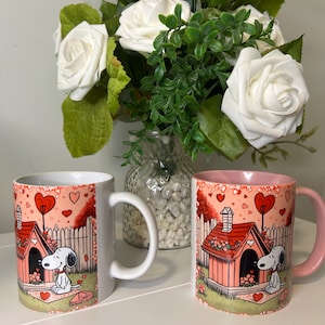 Snoopy Pink Ceramic Mug, Peanuts Mug, Snoopy Lovers and Fans, Cute Peanuts Coffee Cup, Lovers Dog, Cartoon Cup, Cute Pet Coffee Cup
