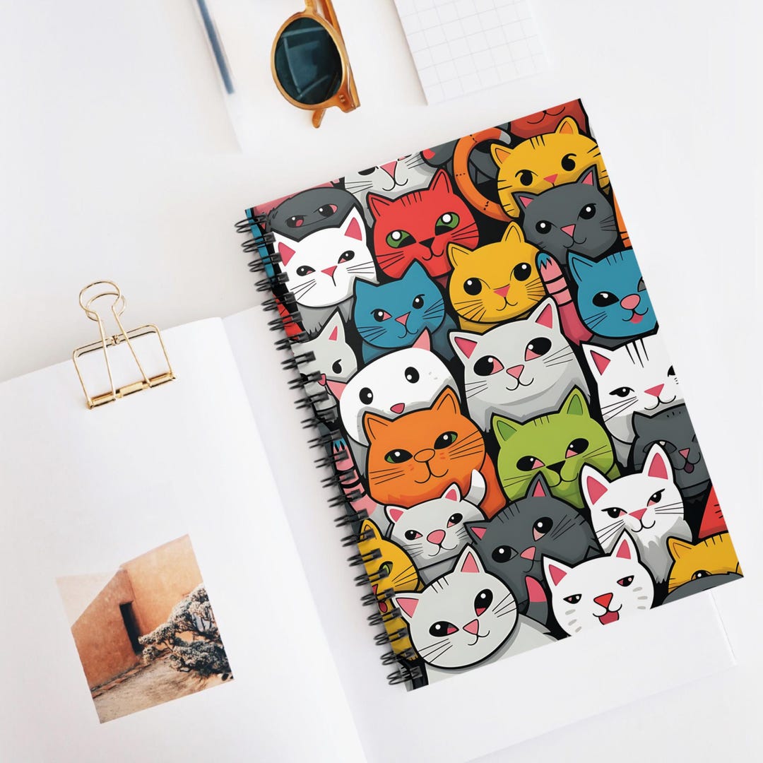Colorful Cat Faces Spiral Notebook – Stationery, 118 Ruled Pages - Etsy