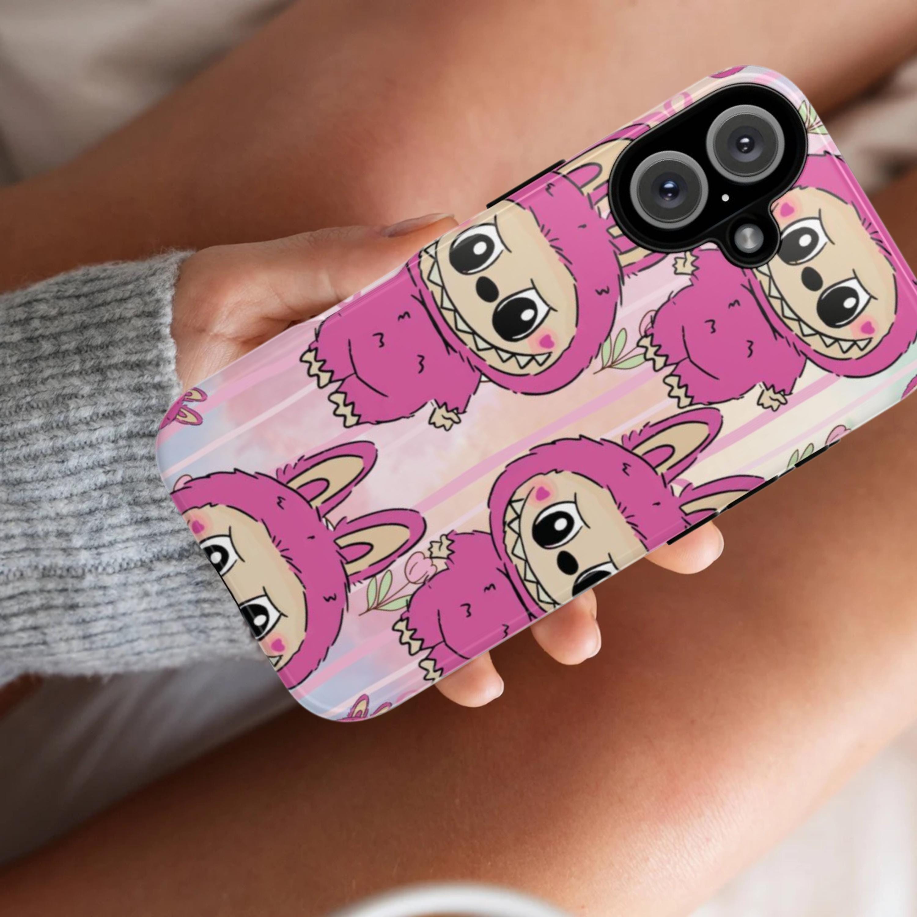 Labubu Pink Phone Cases, Labubu Monster Phone Case, Fierce Monster Phone Case, iPhone, 13, 14, 15, 16 Pro/Max, Google Pixel, Samsung Galaxy