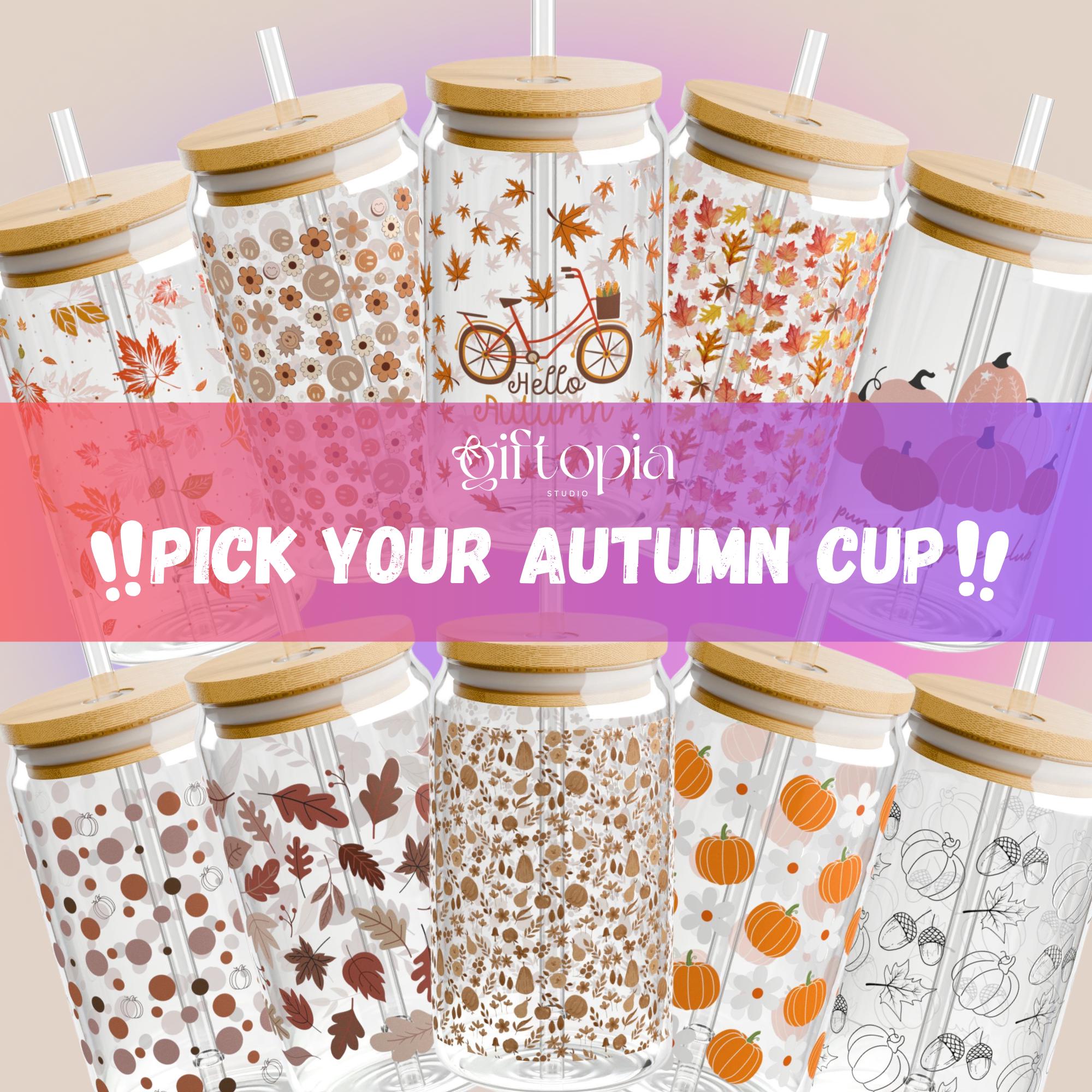 Autumn Leaf Sipper Glass Gifts for Her Positive Inner Piece Mother's Day Gift, tea, water, ice coffee Cup with Bamboo Lid and Straw. 16oz
