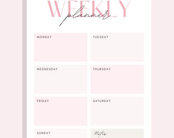 Printable Weekly Planner Minimalist Template, Weekly Schedule, Weekly Agenda, Undated Weekly Planner Pages, Instant Download