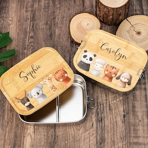 Boîte à lunch personnalisée en forme d'animal avec le nom de l'enfant, Boîte à lunch en acier inoxydable pour enfants, Rentrée des classes, Cadeau de rentrée pour la maternelle