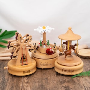 Musical Wooden Ballerina Carousel Keepsake,Custom Engraved Name Music Box,1st Birthday Gift,Baby Shower Newborn Gift,Christmas Gift for Kid