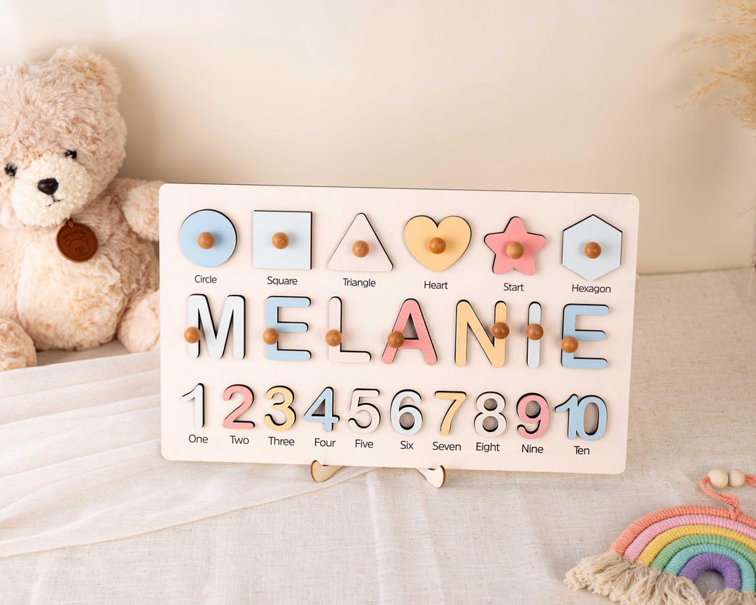 Personalized Wooden Name Puzzle, Custom Baby Name Puzzle With Numbers ...