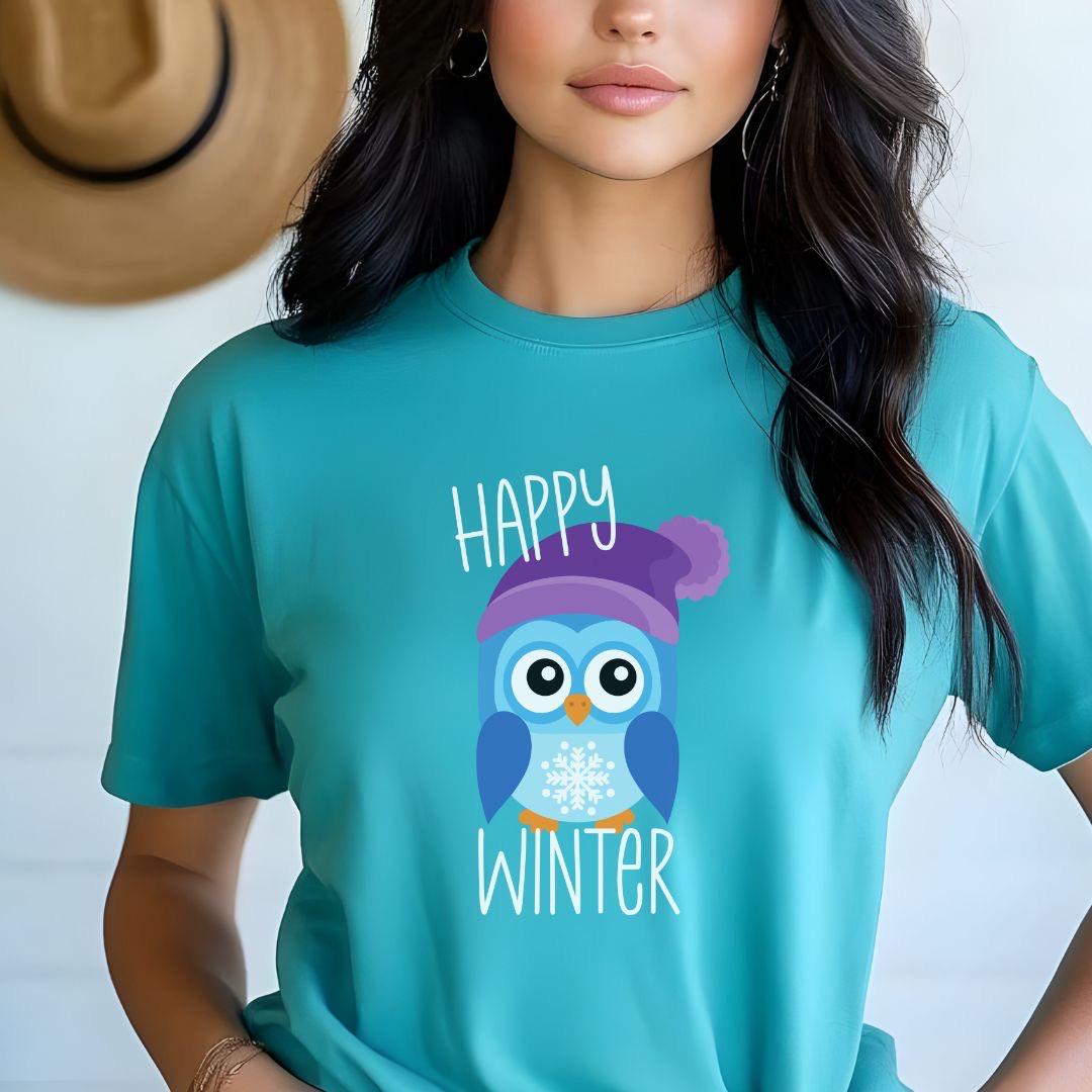 Winter Owl Shirt, Winter Shirt, Snow Shirt, Cute Winter Animals, Cute Winter Tee, Womens Winter Shir